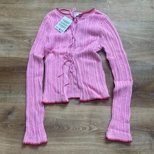 ASOS Pink Ribbed Tie-Front Blouse